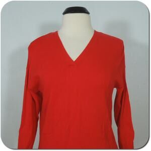 LIZ CLAIBORNE Sweater Top M MEDIUM Womens V-Neck Red Sheer Bottom Trim
